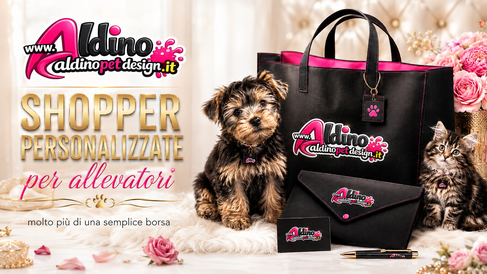 Shopper personalizzate per allevatori Aldino Pet Design per kit cuccioli di cani e gatti